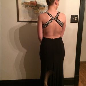 Black and gold petite prom dress